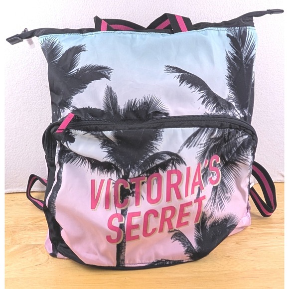 Victoria's Secret Handbags - Victoria's Secret Pink Tropical Palm Tree Backpack Nylon Travel Bag NWT